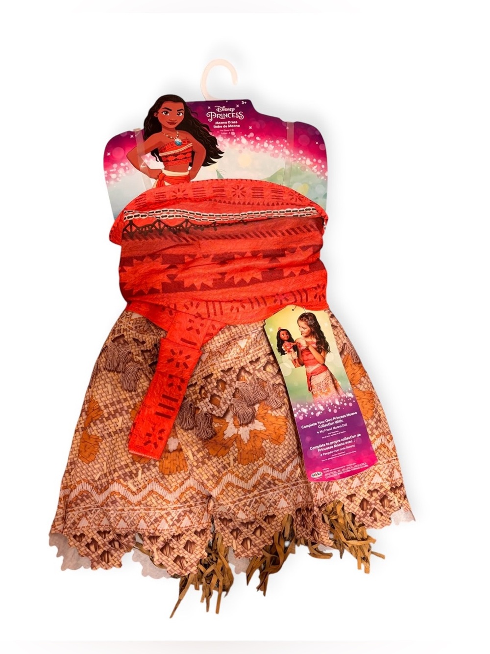 Disney Princess Moana Dress Costume Girls 3+ Red Tan Dress-Up NWT